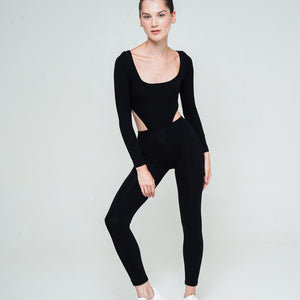 Faye Full Body Long Sleeve Cutout Suit In Black