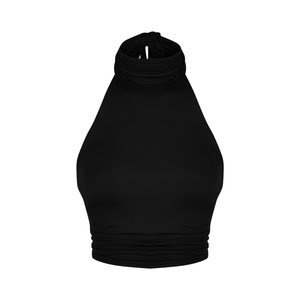 Black halter top on a white background