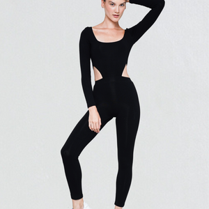 Faye Full Body Long Sleeve Cutout Suit In Black