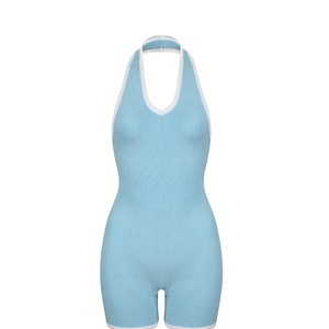 Camellia Halter Knit Suit In Skye