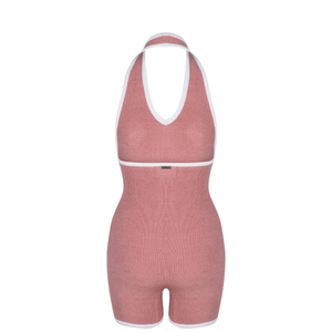 Camellia Halter Knit Suit In Mulberry