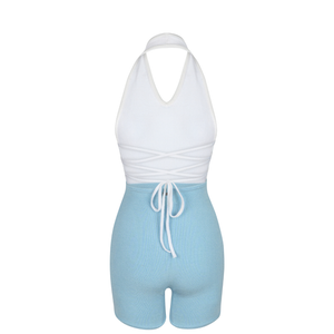 Lily Halter Tie Knit Suit in Skye