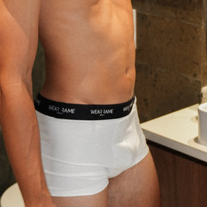 Men’s Bamboo Boxer Briefs in White w/ Black Details