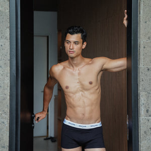 Men’s Bamboo Boxer Briefs in Black w/ White Details