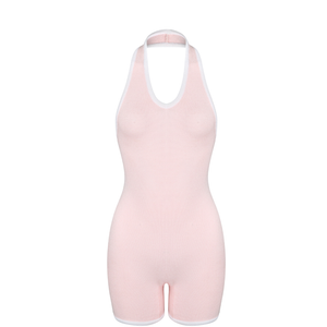 Camellia Halter Knit Suit In Rosemilk