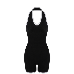Camellia Halter Knit Suit In Black