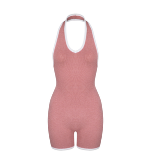 Camellia Halter Knit Suit In Mulberry
