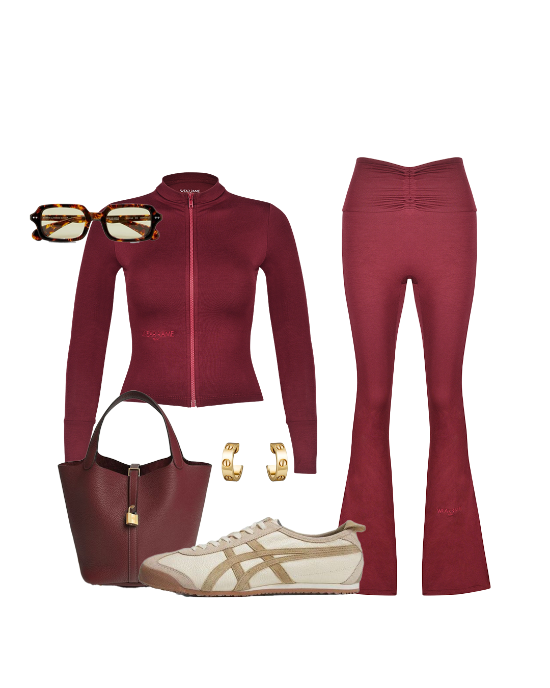 Core Luxe Scrunch Waist Flare Pants In Burgundy
