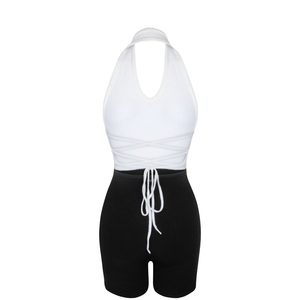 Lily Halter Tie Knit Suit in Black