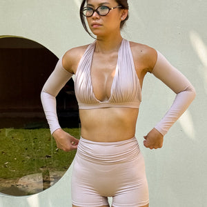 Stretch Luxe Bolero In Blush Coral