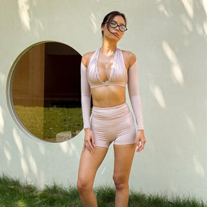 Stretch Luxe Bolero In Blush Coral