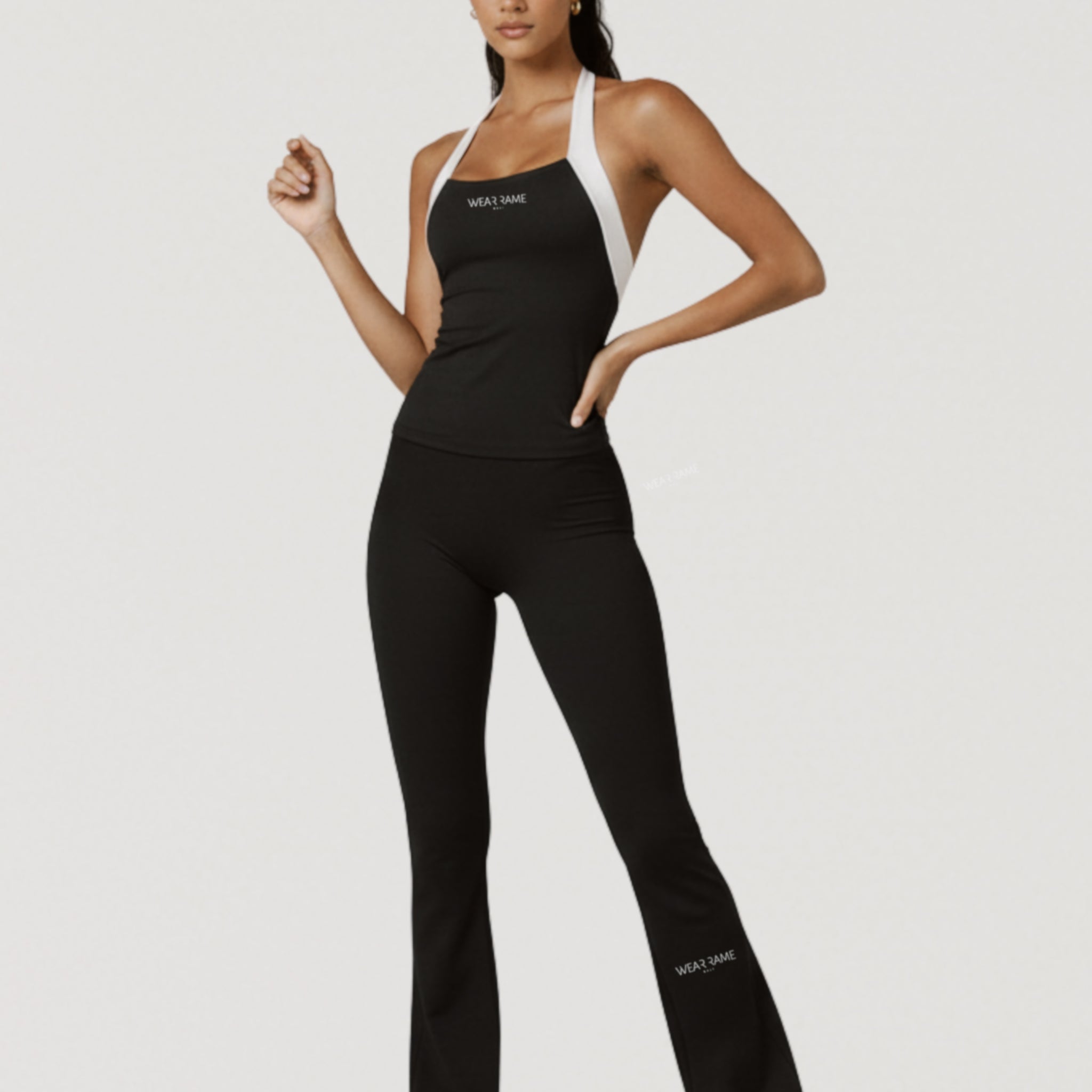 Two Tone Flow Flare Pants in Black