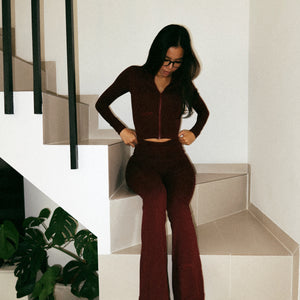 Core Luxe Scrunch Waist Flare Pants In Burgundy