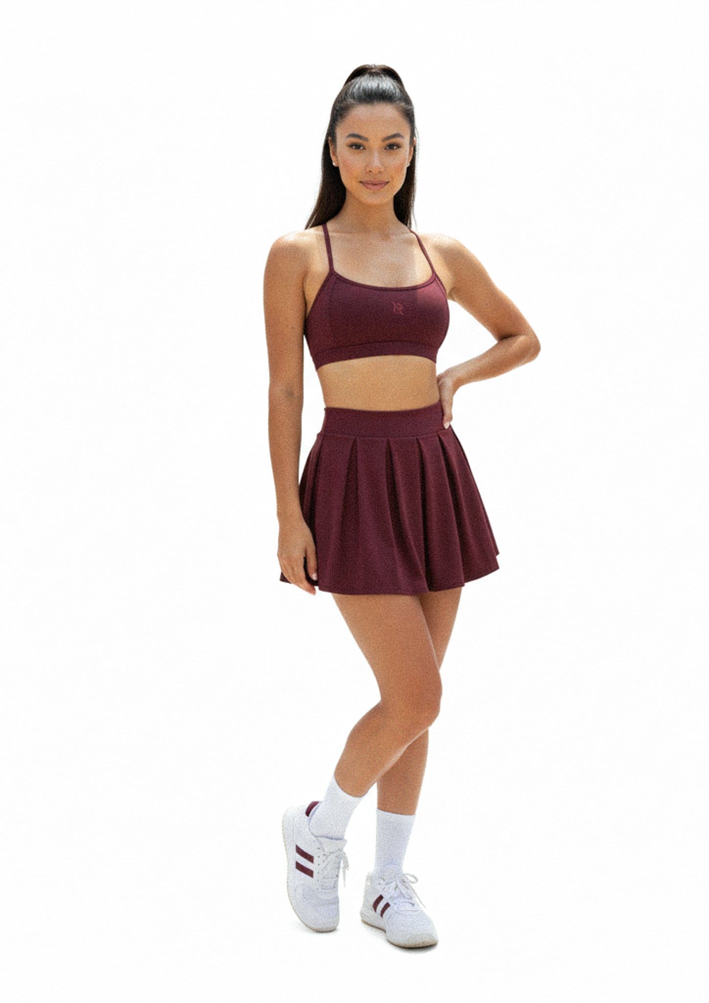 Core Luxe Pleated Skirt In Burgundy
